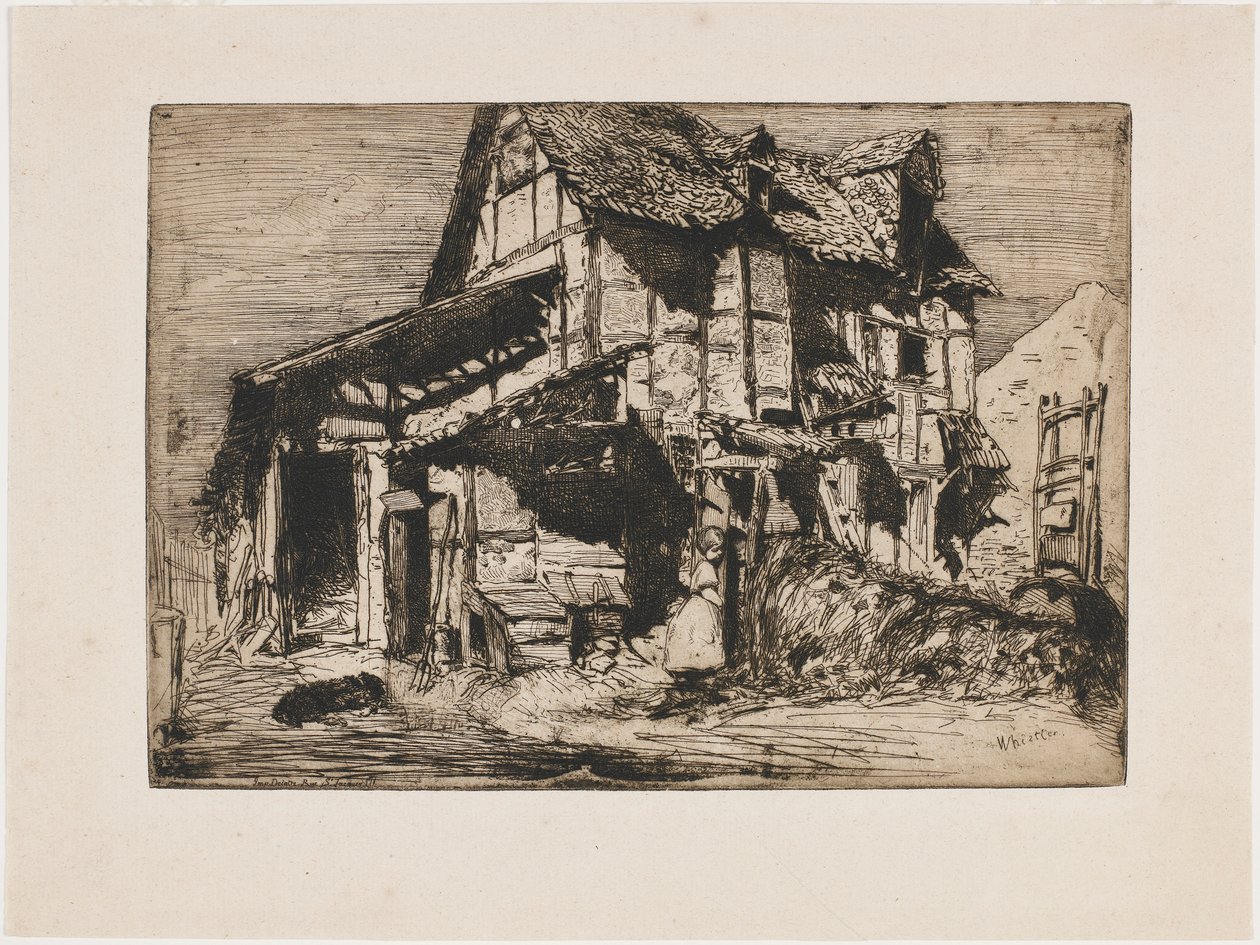 Turvaton asunto. Yksi luonnon kahdestatoista etsauksesta Ranskalainen sarja, 1858. tekijältä James Abbott McNeill Whistler