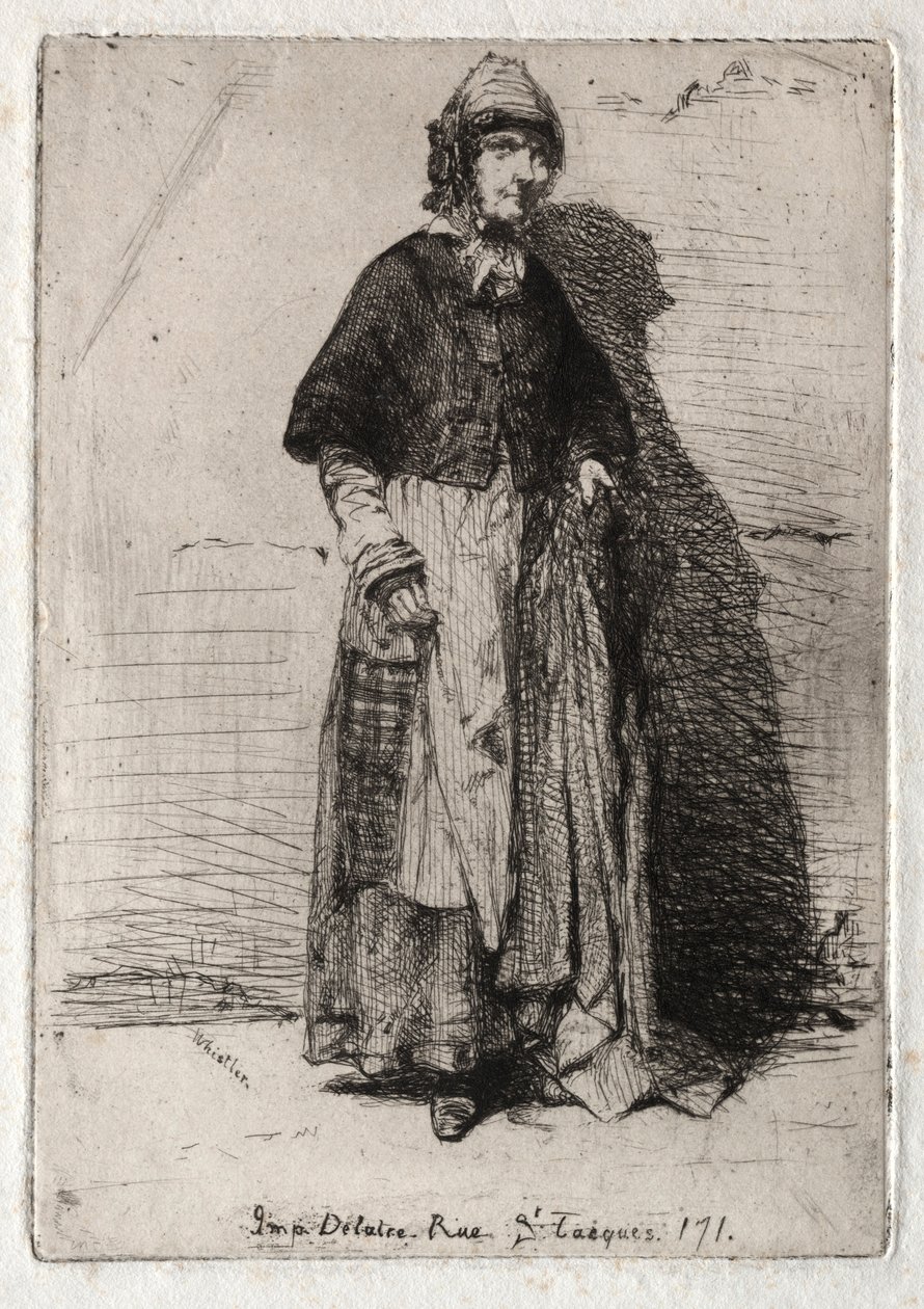 Kaksitoista etsausta luonnosta: La Mère Gérard, 1858. tekijältä James Abbott McNeill Whistler