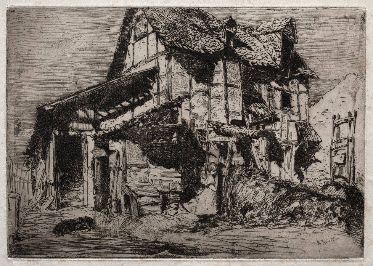 Kaksitoista etsausta luonnosta: Turvaton asunto, 1858. tekijältä James Abbott McNeill Whistler