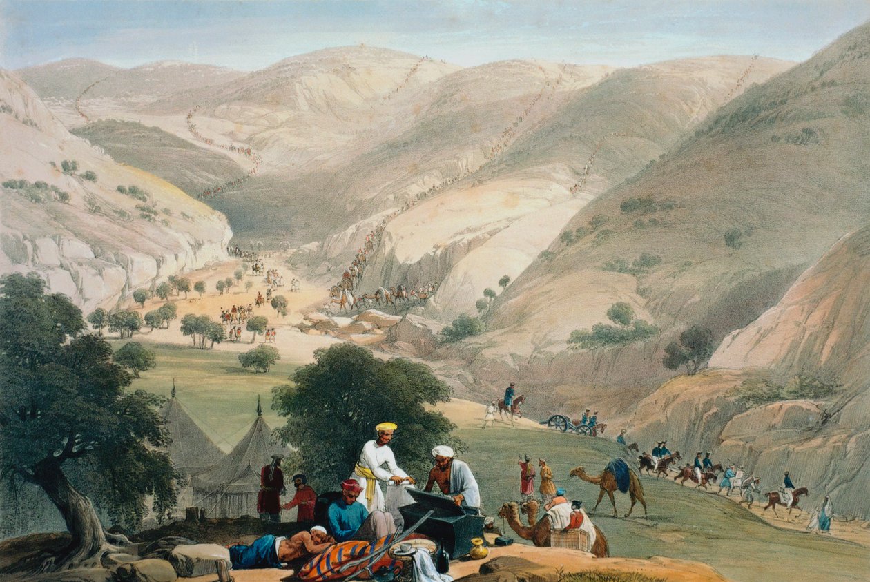 Bengalin eurooppalaisen rykmentin leiriytys, ensimmäinen englantilais-afganistanilainen sota 1838-1842 tekijältä James Atkinson