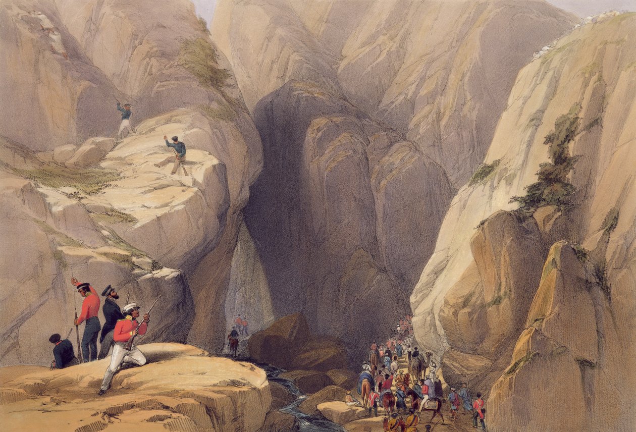 Sisäänkäynti Kojakin solaan Parishista, kirjasta "Sketches in Afghanistan", kaiverrus Charles Haghe (1810-88) ja Louis Haghe (1806-85), julkaisija Henry Graves, 1842 tekijältä James Atkinson