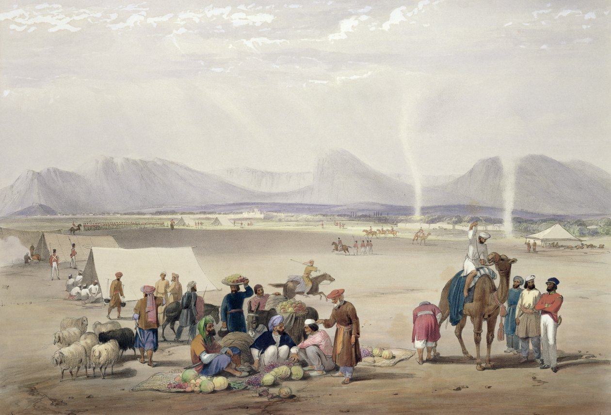 Candaharin kaupunki, teoksesta "Sketches in Afghaunistan", kaiverrettu Charles Haghe (1810-88) ja Louis Haghe (1806-85), julkaissut Henry Graves, 1842. tekijältä James Atkinson