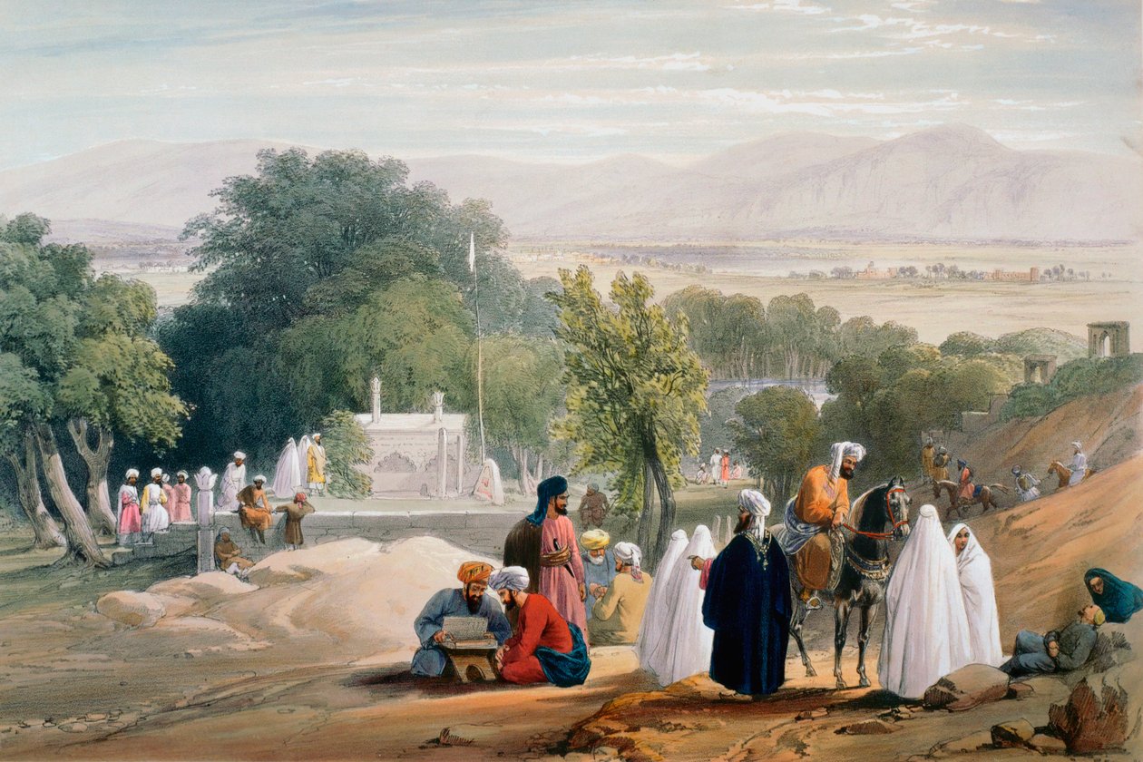 Keisari Baburin hauta, Kabul, ensimmäinen englantilais-afganistanilainen sota 1838-1842 tekijältä James Atkinson