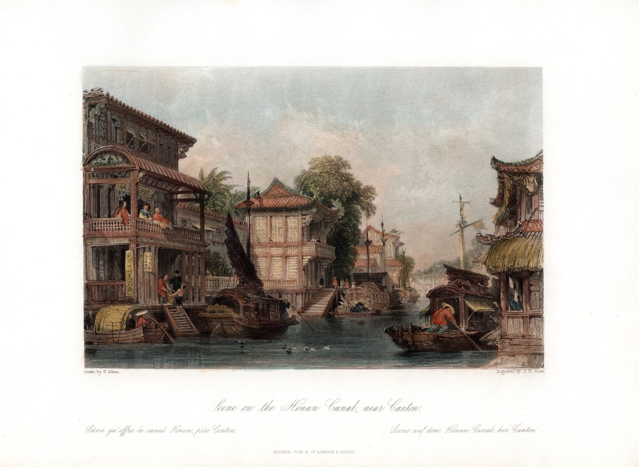 Kohtaus Honan-kanavalla, lähellä Kantonia Kiinassa, vuodelta 1840. tekijältä James B. Allen