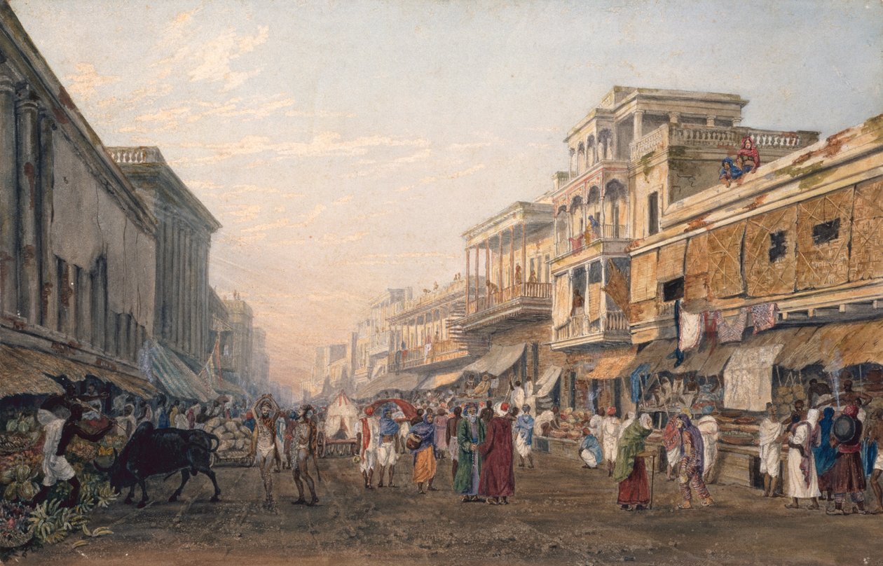 Näkymä Kalkuttaan, n. 1820 (akvatinta) tekijältä James Baillie Fraser