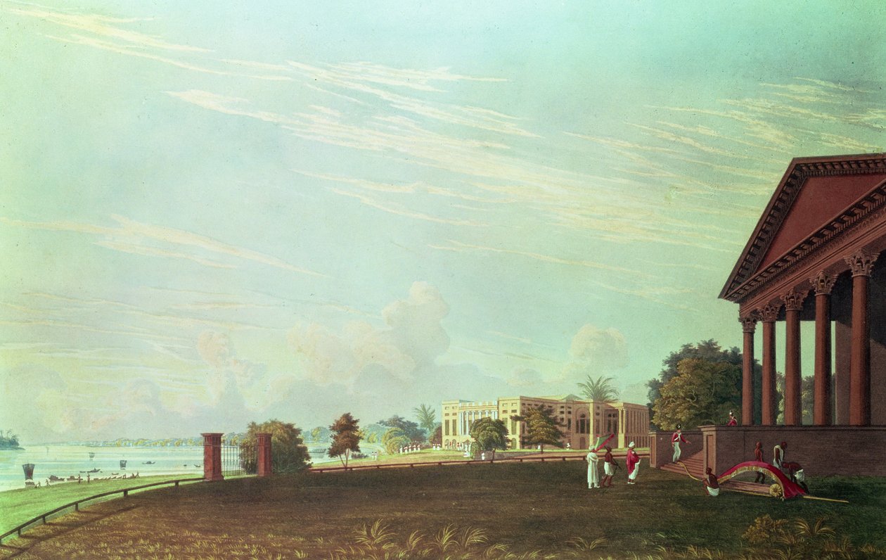 Barrackpore House, Kalkutta, kaiverrus Robert Havell, pubi. 1824 (kaiverrus) tekijältä James Baillie Fraser