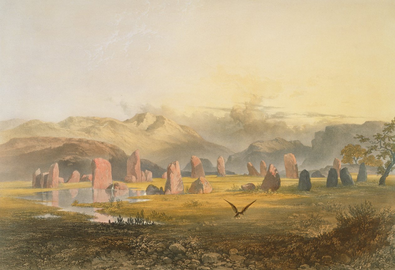 Castlerigg Stone Circle lähellä Keswickiä, Englannin järvialueelta, 1853 tekijältä James Baker Pyne