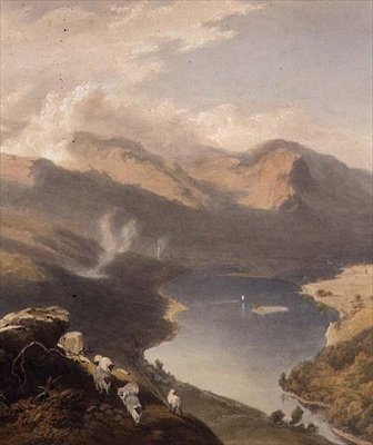 Grasmere Langdale Fellistä, yksityiskohta järvestä, Englannin järvialueesta, 1853 tekijältä James Baker Pyne