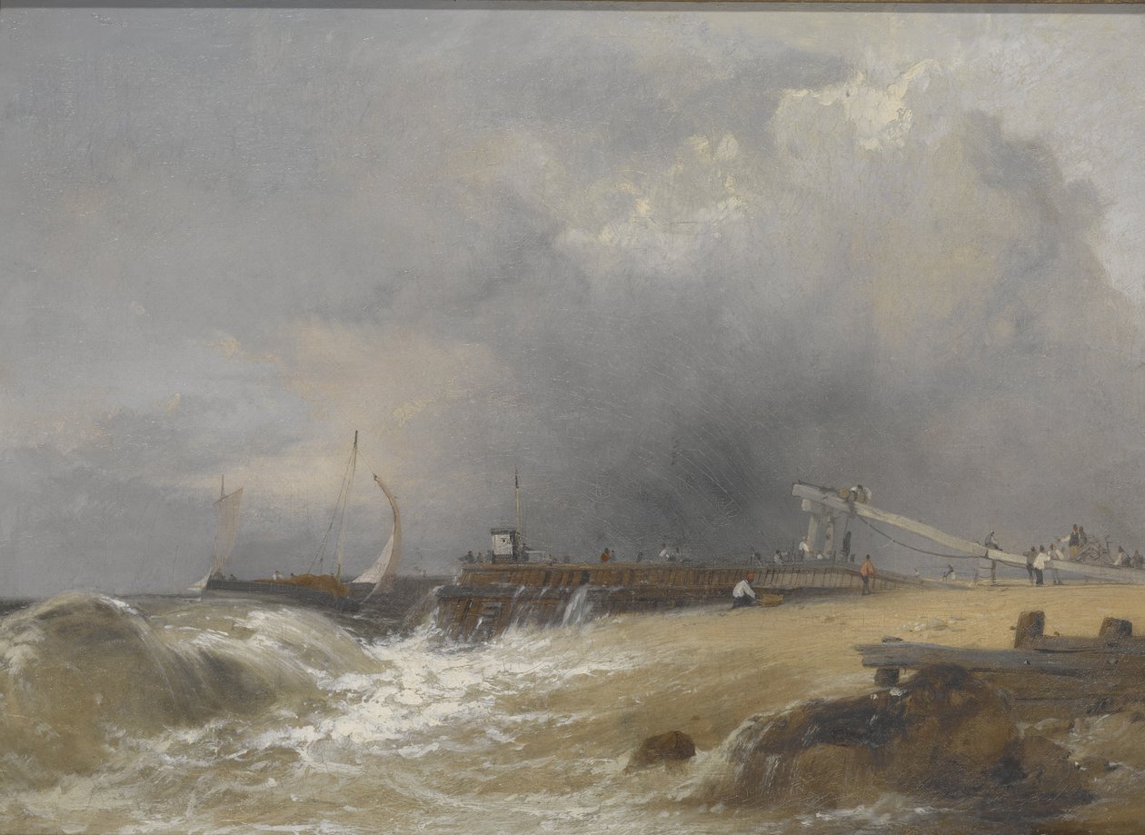 Littlehampton Pier Sussexin rannikolla, n. 1842 (öljy kankaalle) tekijältä James Baker Pyne