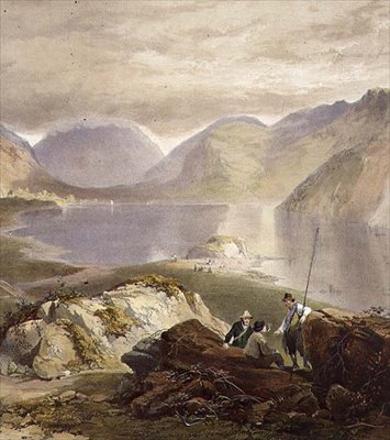 Jätevesi, yksityiskohta kalastajista, Englannin järvialueelta, 1853 (97210:n yksityiskohta) tekijältä James Baker after Pyne
