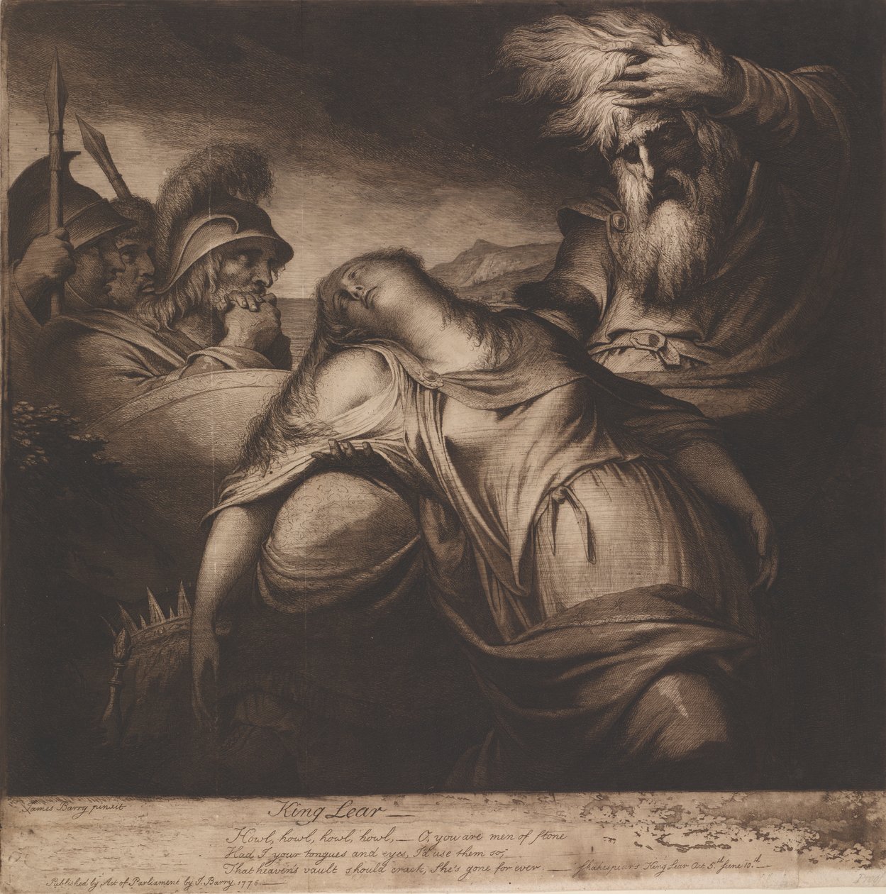Kuningas Lear ja Cordelia, V näytös, kohtaus 10 tekijältä James Barry