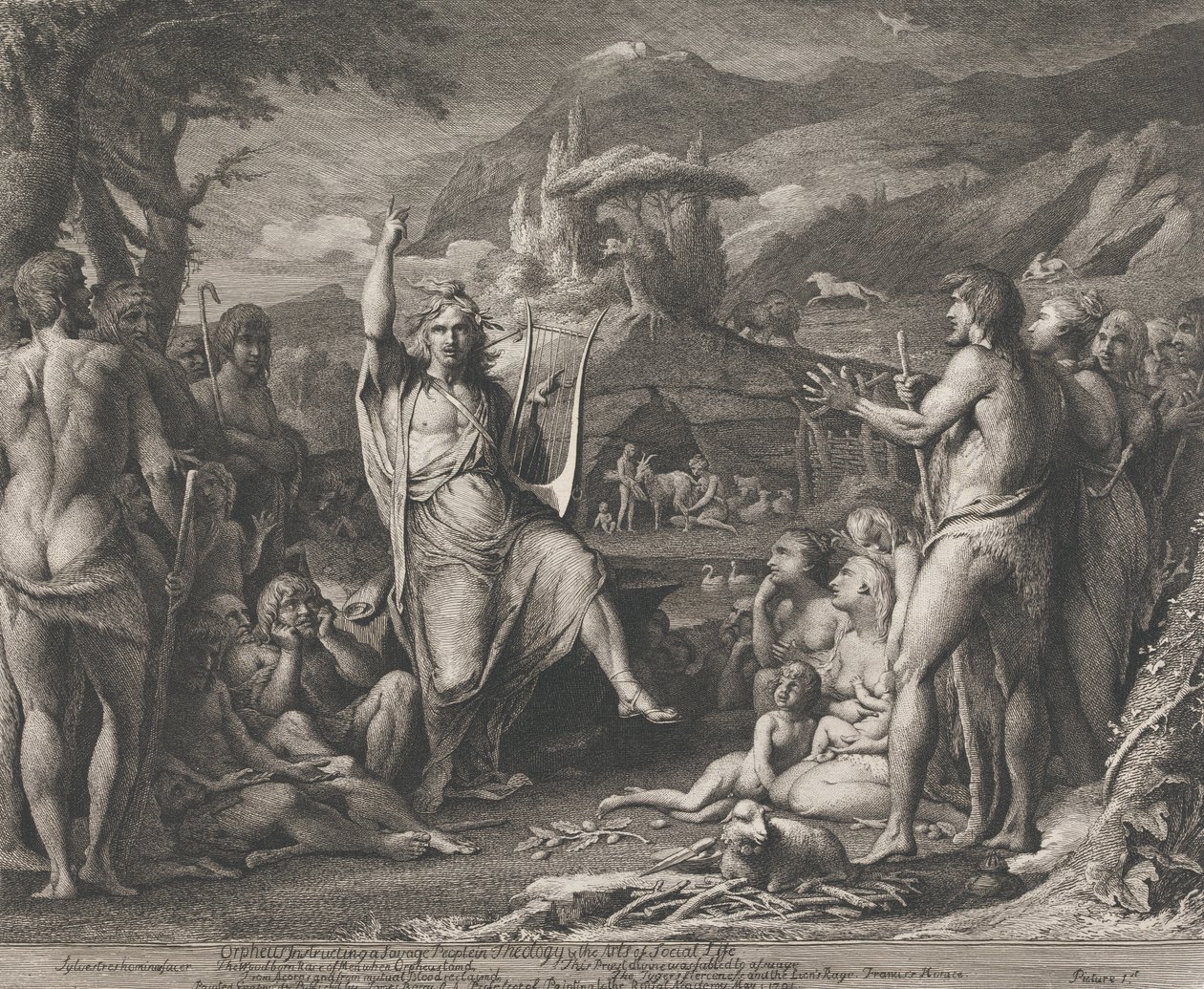 Orpheus opettaa teologiaa (taiteen edistämisyhdistyksen suuren huoneen seinien suunnittelua) tekijältä James Barry