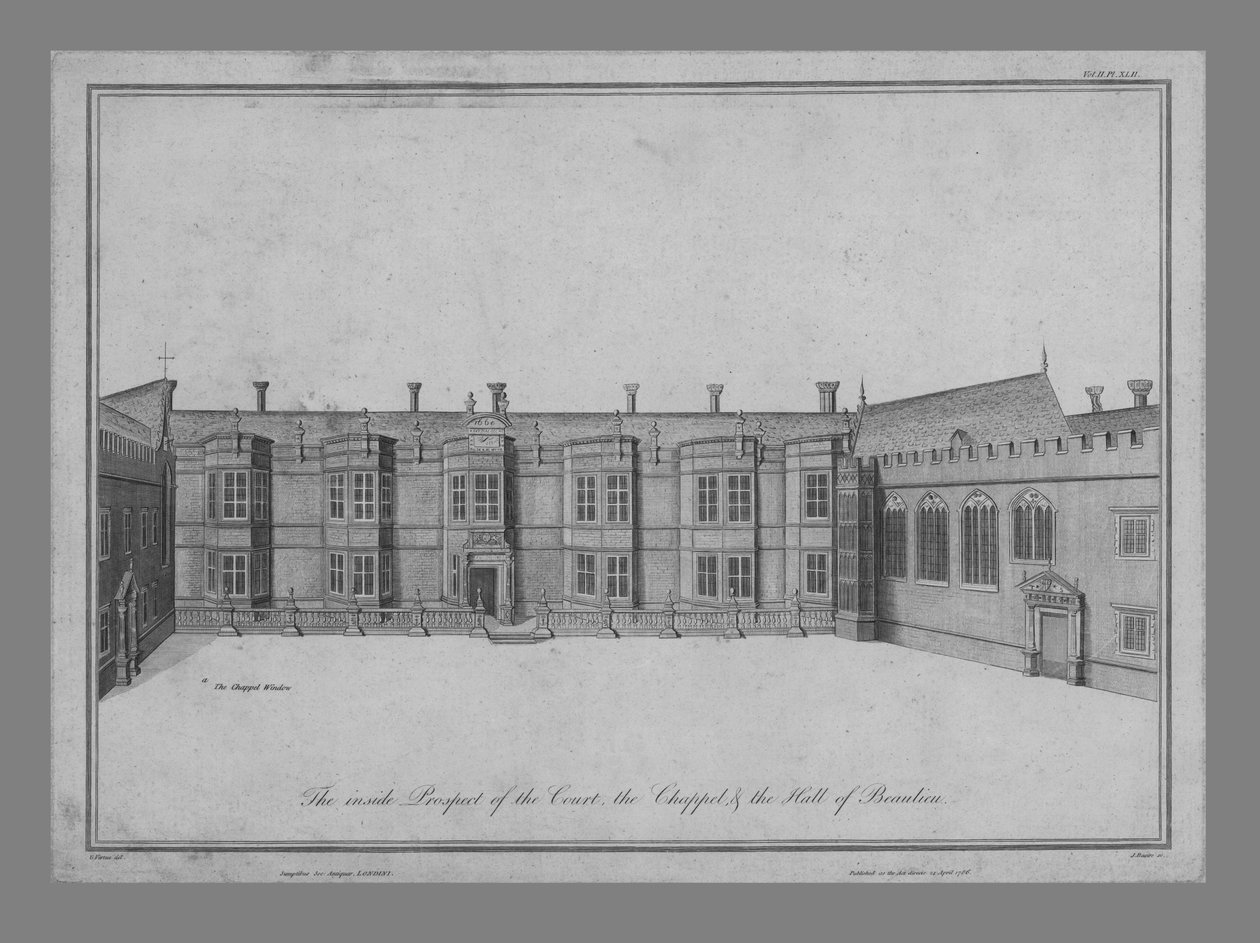 Tuomioistuimen sisänäkymä, kappeli ja Beaulieun sali, 1786. tekijältä James Basire I
