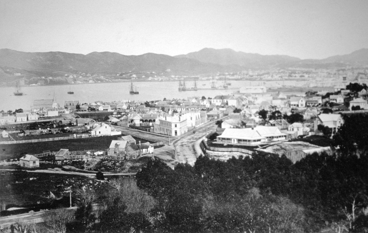 Lambton Harbor ja Queens Wharf, Wellington, Uusi-Seelanti, 1870 tekijältä James Bragge