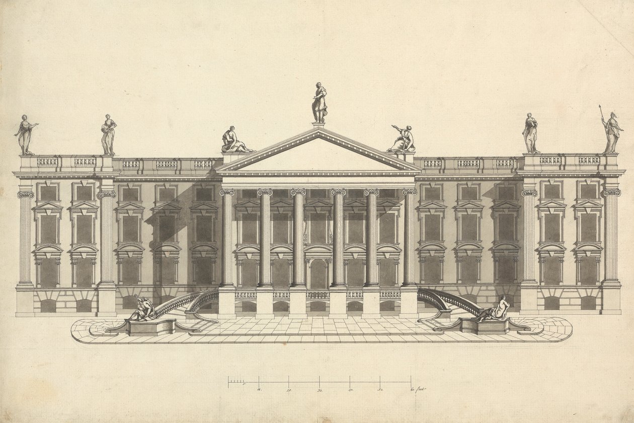 Valmiit piirustus tunnistamattomasta Palladian-kartanosta tekijältä James Bruce