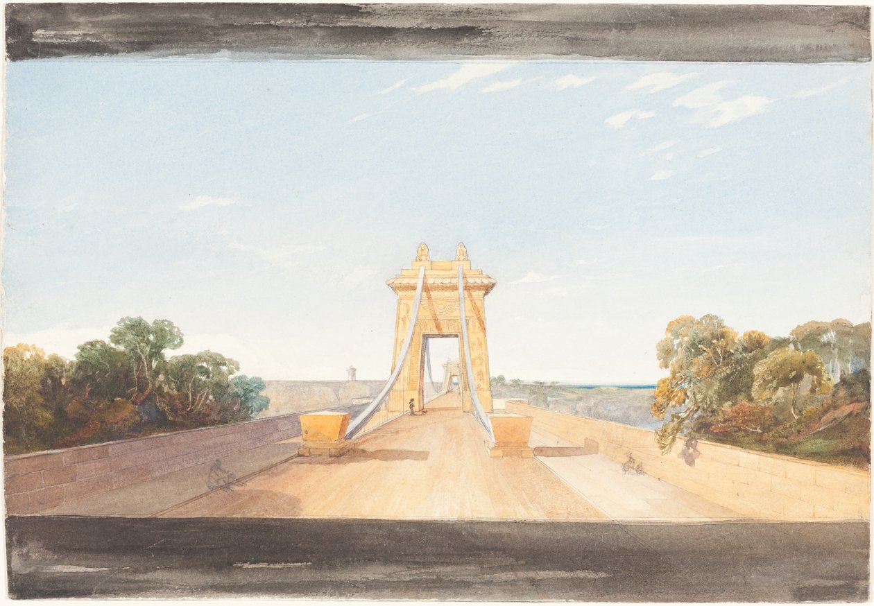 Clifton Suspension Bridge lähellä Bristolia, n. 1832. tekijältä James Bulwer