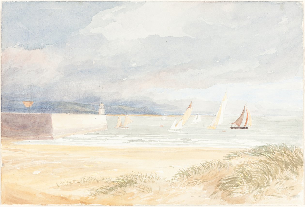 Rantakohtaus purjeveneiden kanssa (Portland, Dorset?) tekijältä James Bulwer