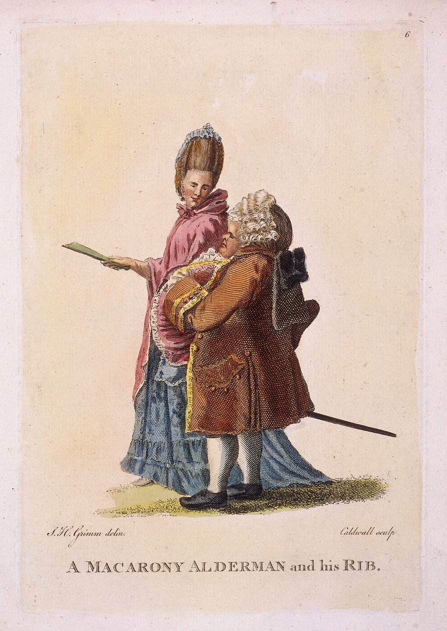 "Macarony alderman ja hänen kylkiluu", c1770 tekijältä James Caldwall