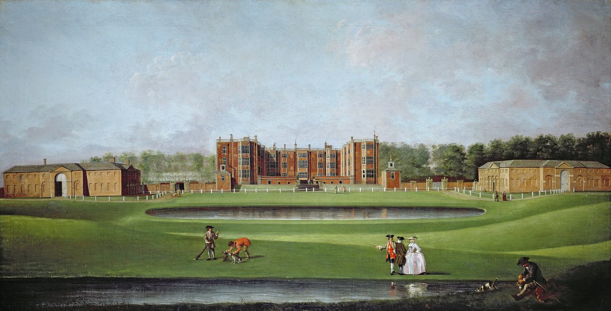 Näkymä Temple Newsam Housesta, n. 1750 (öljy kankaalle) (katso yksityiskohdat 128853 ja 128854) tekijältä James Chapman