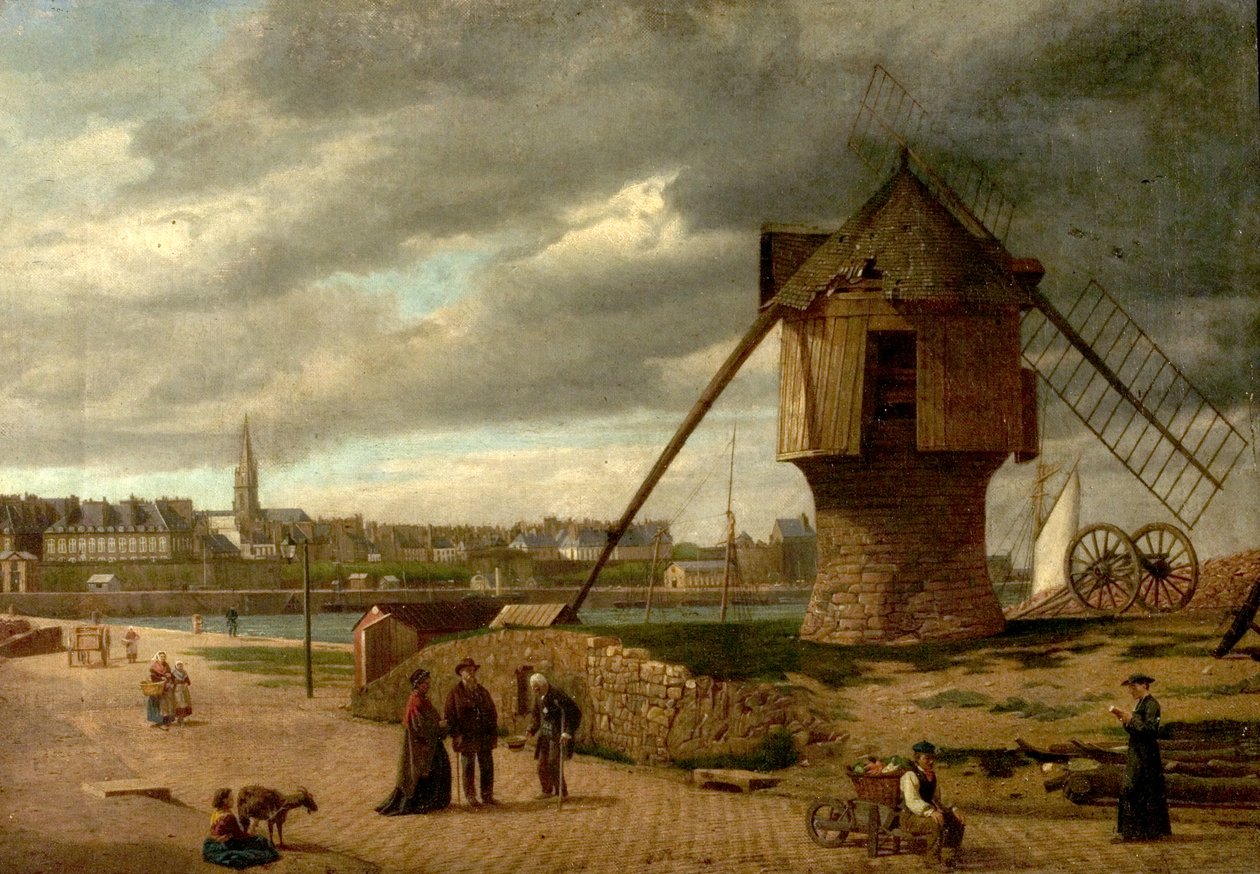 Maisema tuulimyllyllä, St Malo, Ranska, 1877 tekijältä James Collinson