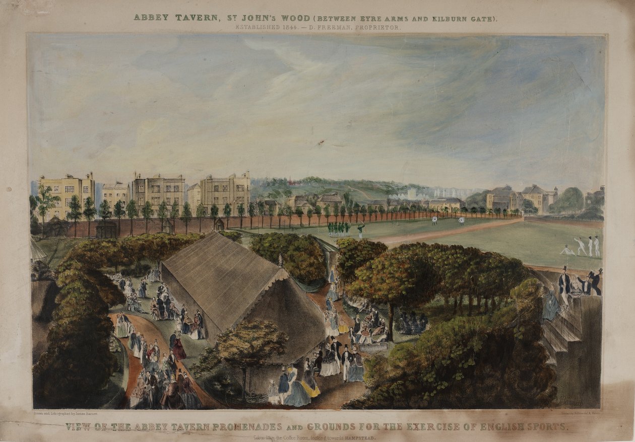 Näkymä Abbey Taverns -promenadeille ja -alueille, Violet Hill, Marylebone, n. 1870 tekijältä James D Barnett