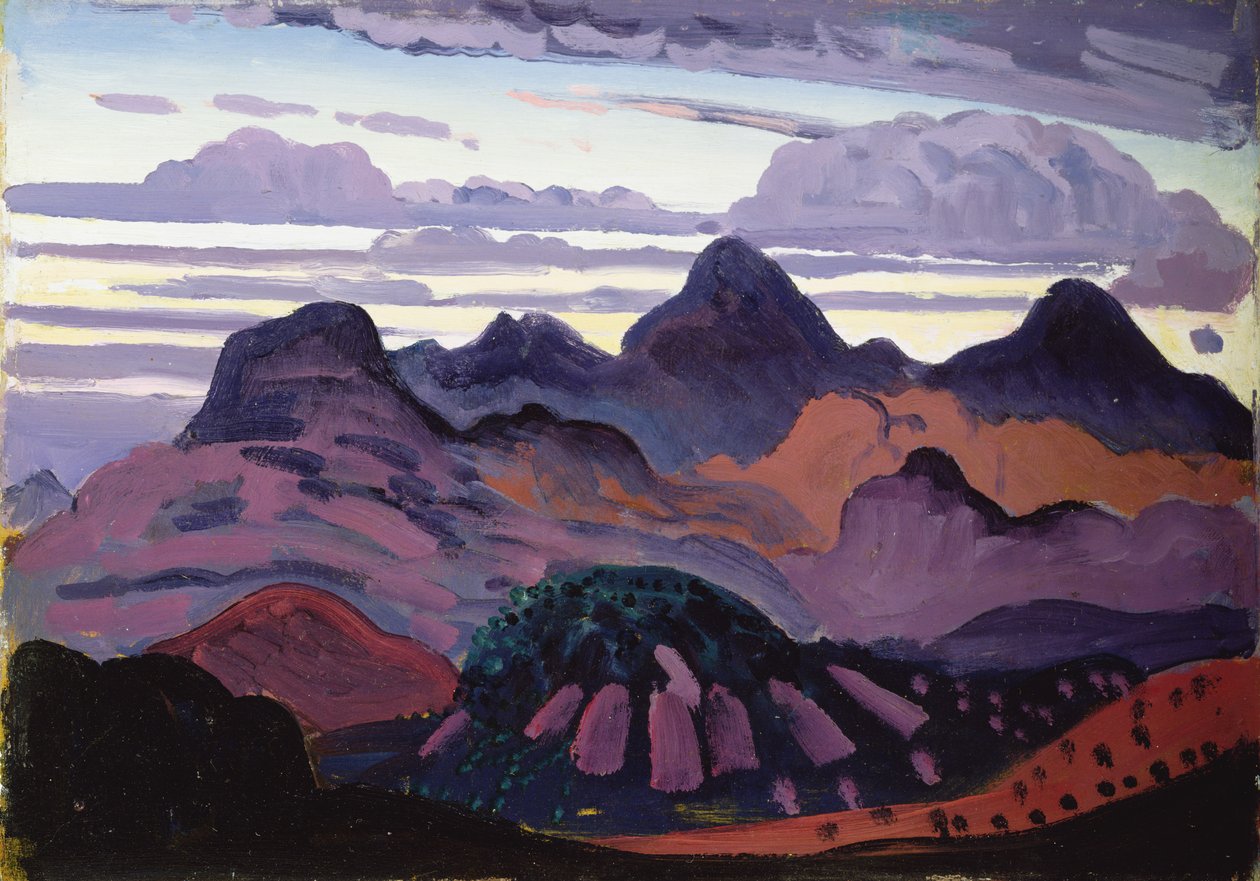 Deep Twilight, Pyrenees, n. 1912-13 (öljy paneelille) tekijältä James Dickson Innes