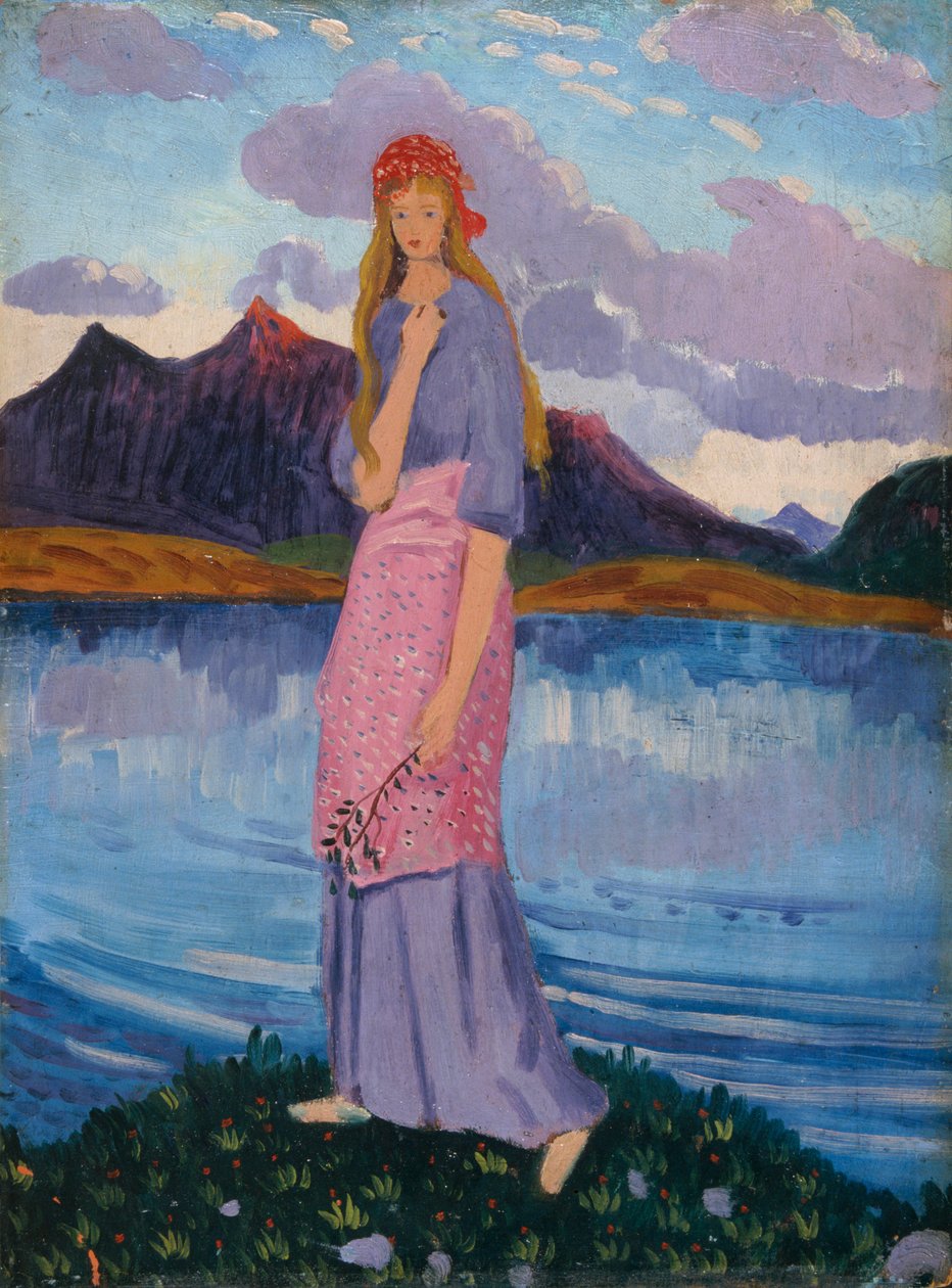 "Tyttö seisoo järven rannalla", 1911-12 tekijältä James Dickson Innes
