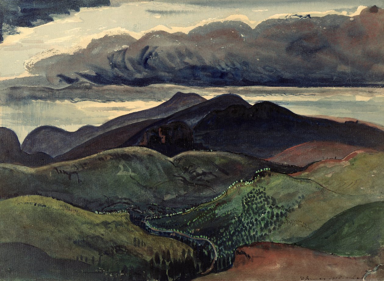 The Dark Mountains (Brecon Beacons) (akvarelli, guassi paperille) tekijältä James Dickson Innes