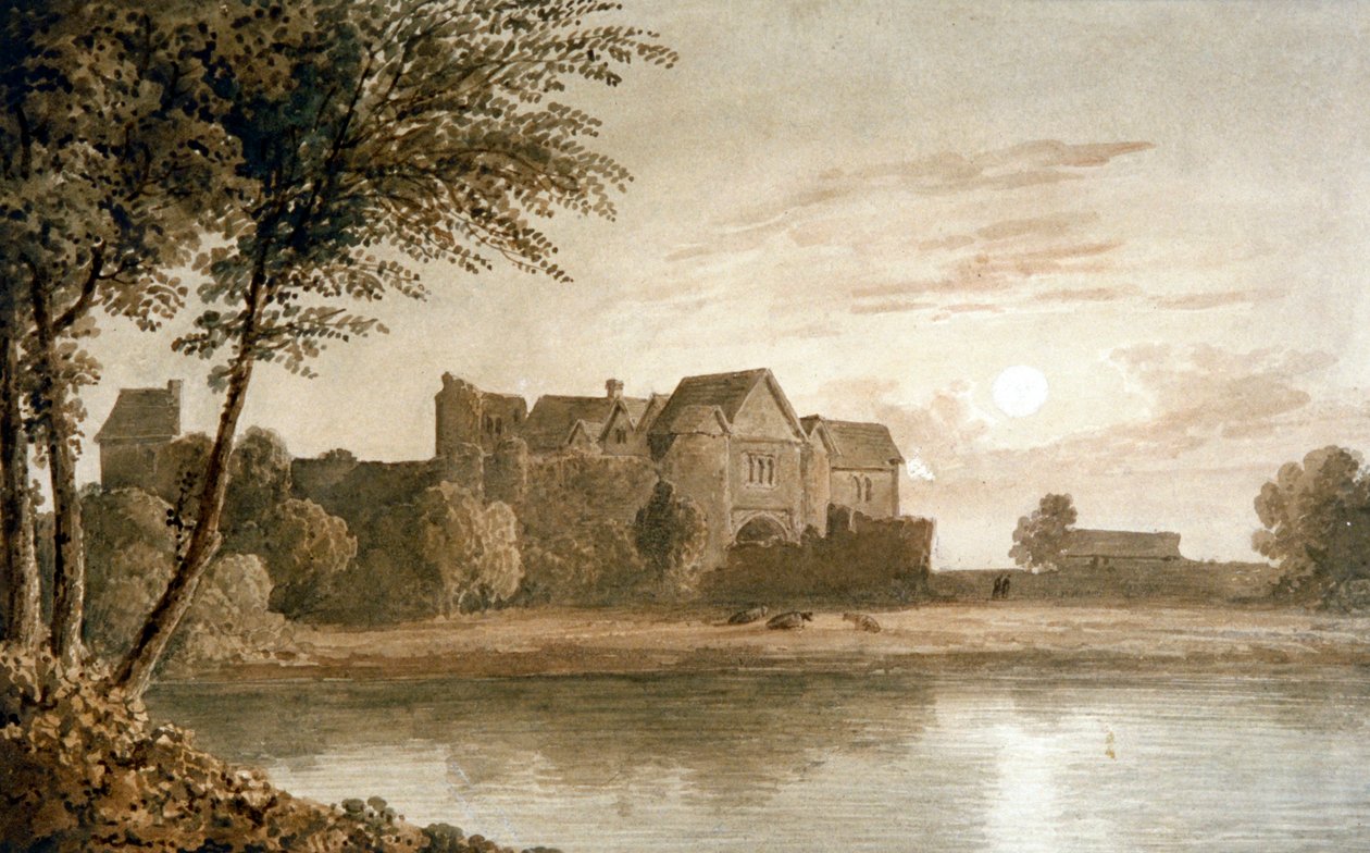 "Allington Castle, lähellä Maidstonea, Moonlight", 1800-luku tekijältä James Duffield Harding