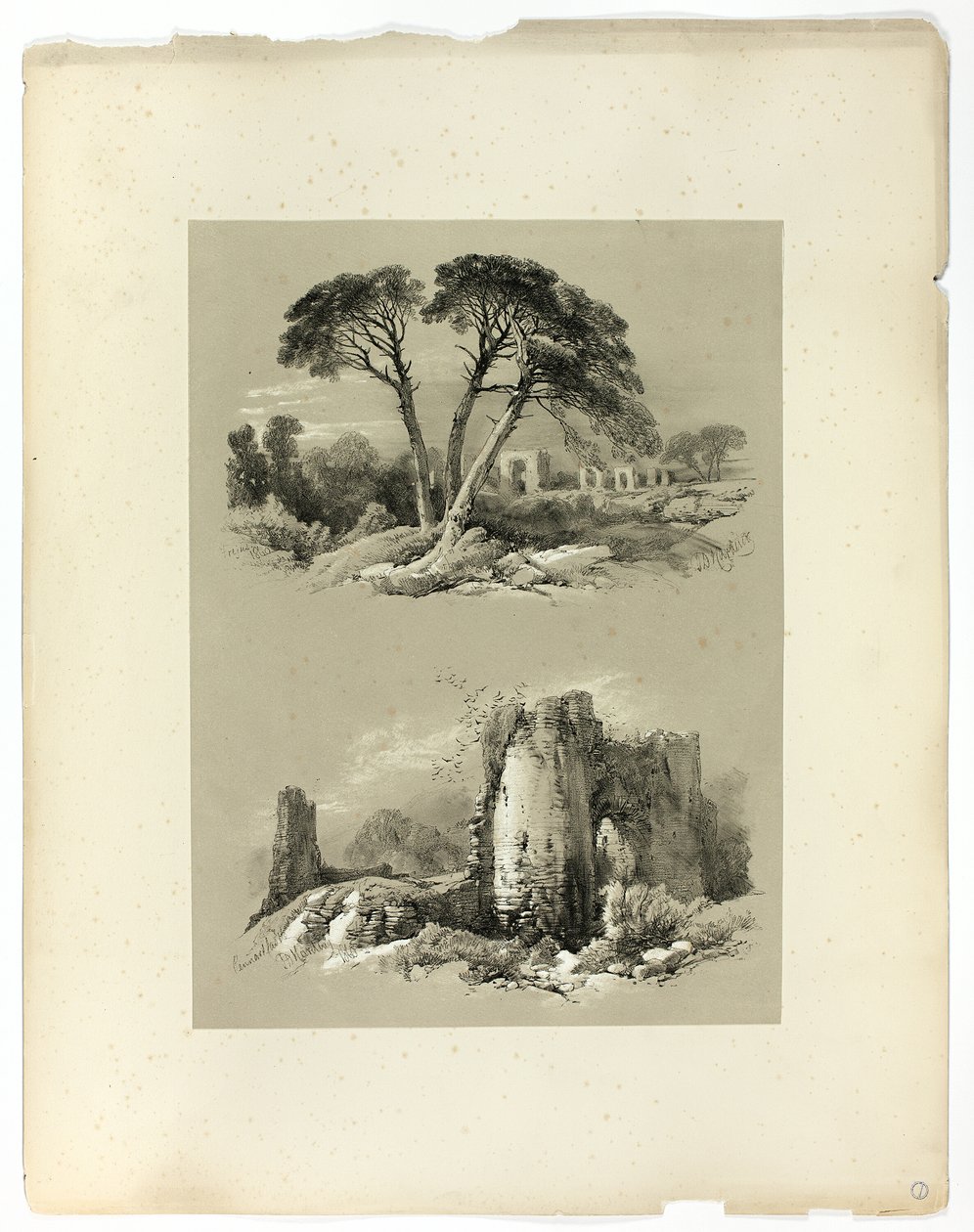 Frejus ja Pennard Castle, Picturesque Selectionsista tekijältä James Duffield Harding