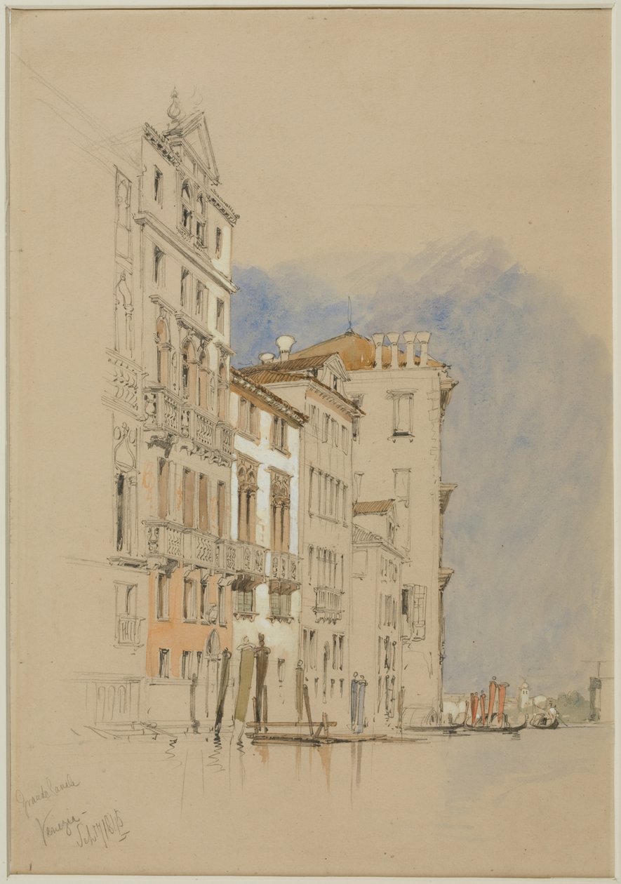 Grand Canal, Venetsia, 1845 (lyijykynä ja wc kudottupaperilla) tekijältä James Duffield Harding