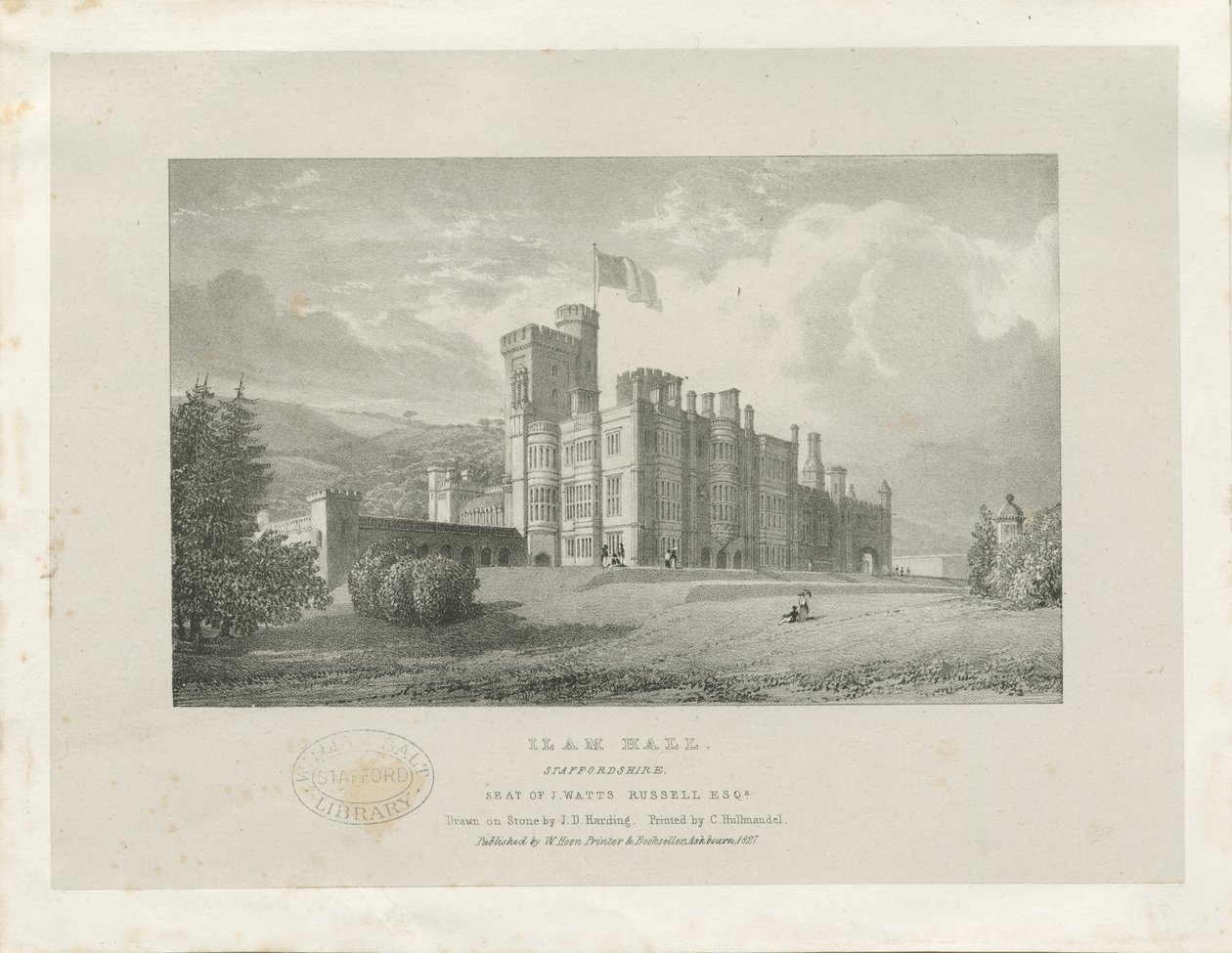 Ilam Hall: litografia tekijältä James Duffield Harding