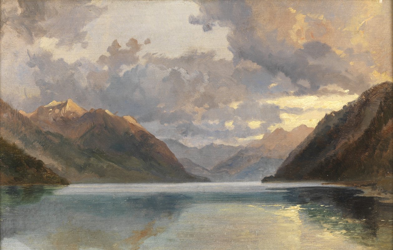 Luzernjärvi (öljy kankaalle asetettu paperille) tekijältä James Duffield Harding