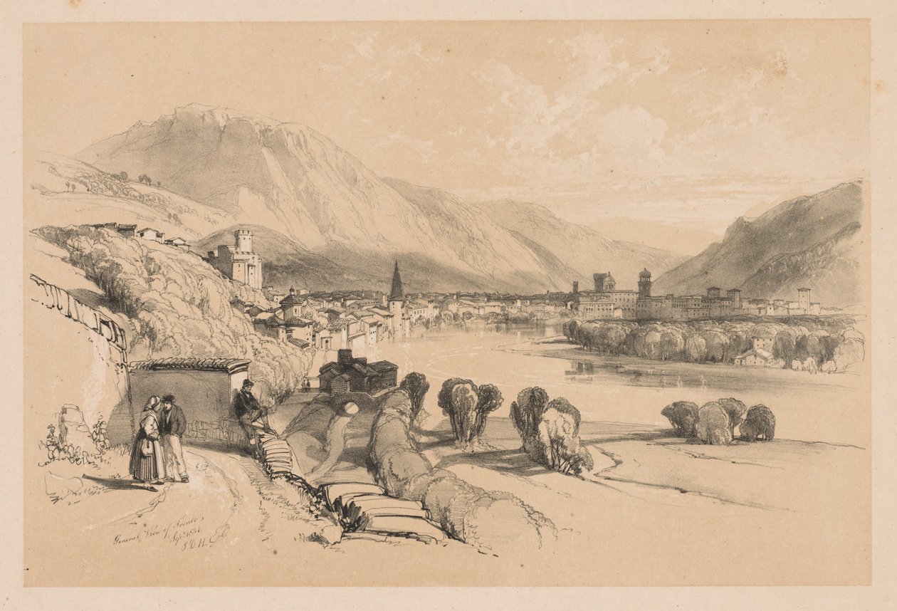 Luonnoksia kotona ja ulkomailla: Trenton yleinen näkymä, 1834. tekijältä James Duffield Harding