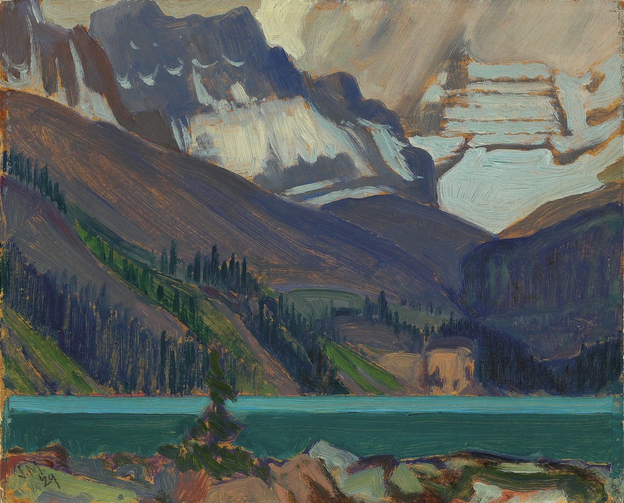 Lumipilvet, OHarajärvi, 1929 (öljy puristetulle kartongille) tekijältä James Edward Hervey Macdonald