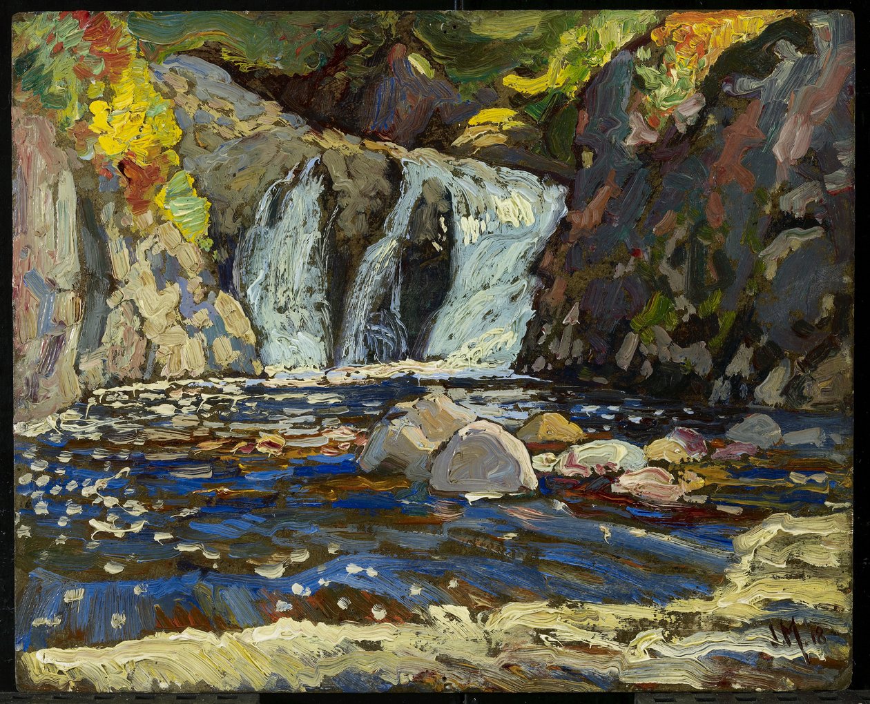The Little Falls, 1918 (öljy komposiittipuu-massalevylle) tekijältä James Edward Hervey Macdonald