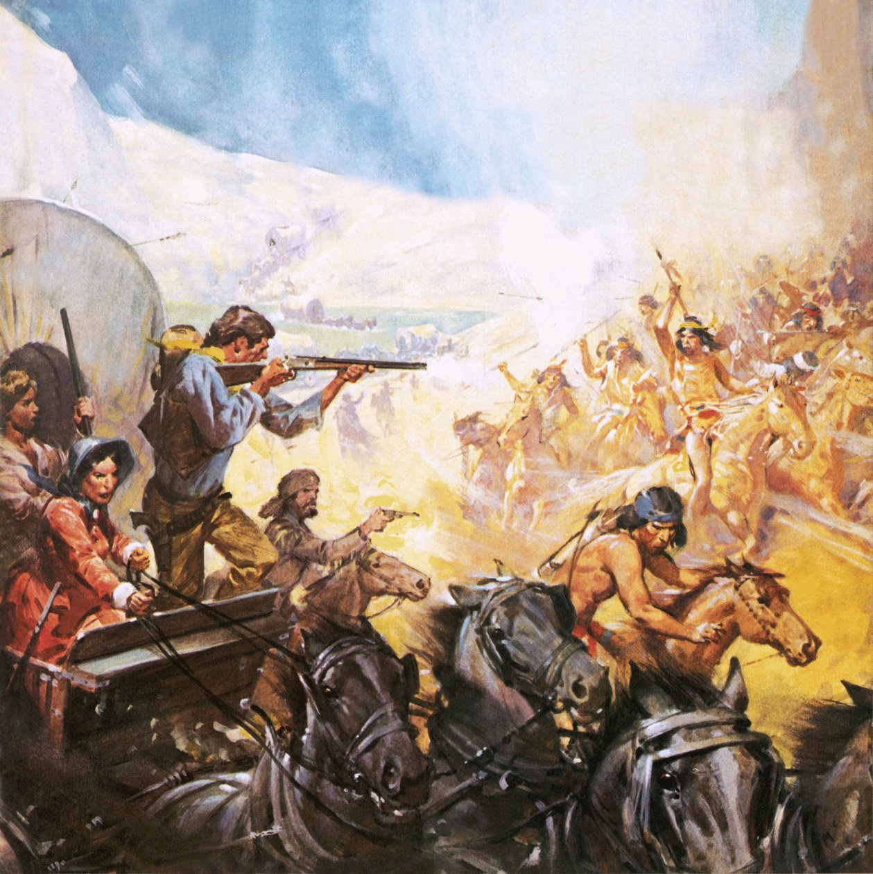 Amerikan pioneerit ampuvat punaisia intiaaneja tekijältä James Edwin McConnell