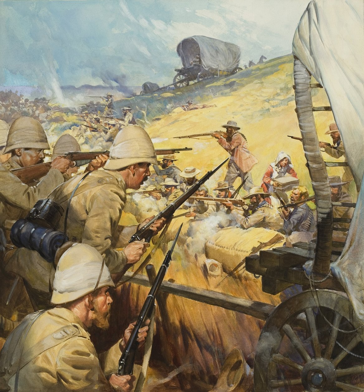 Buurisodan kahakka (guassi paperille) tekijältä James Edwin McConnell