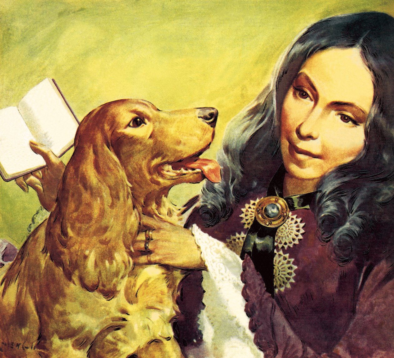 Elizabeth Barrett Browning ja hänen cockerspanielinsa Flush tekijältä James Edwin McConnell