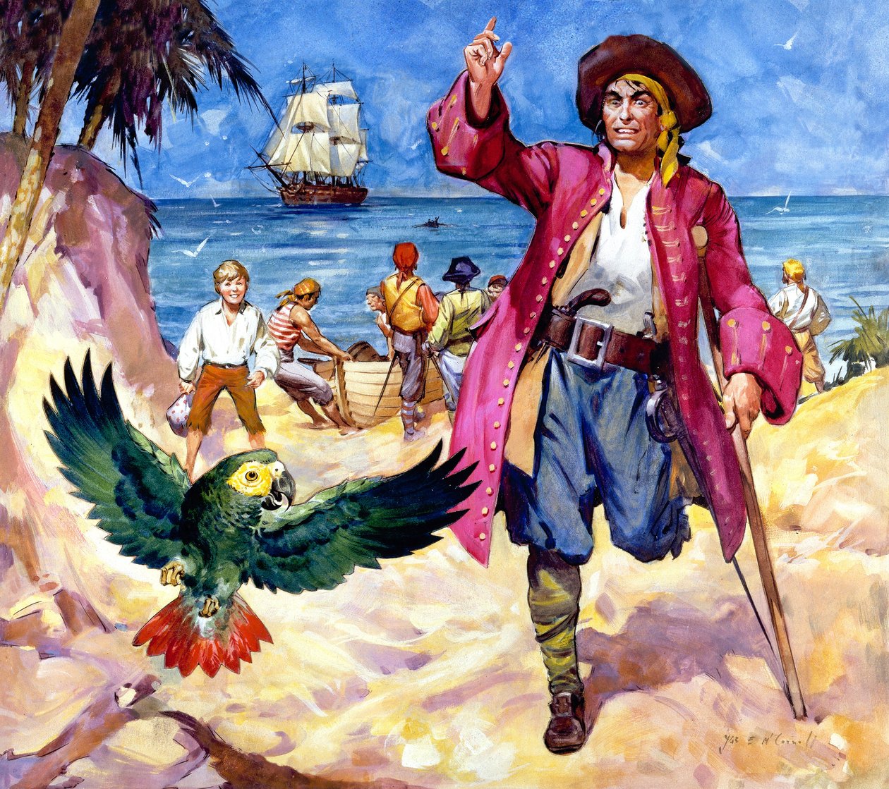 Long John Silver ja hänen papukaijansa (guassi paperille) tekijältä James Edwin McConnell