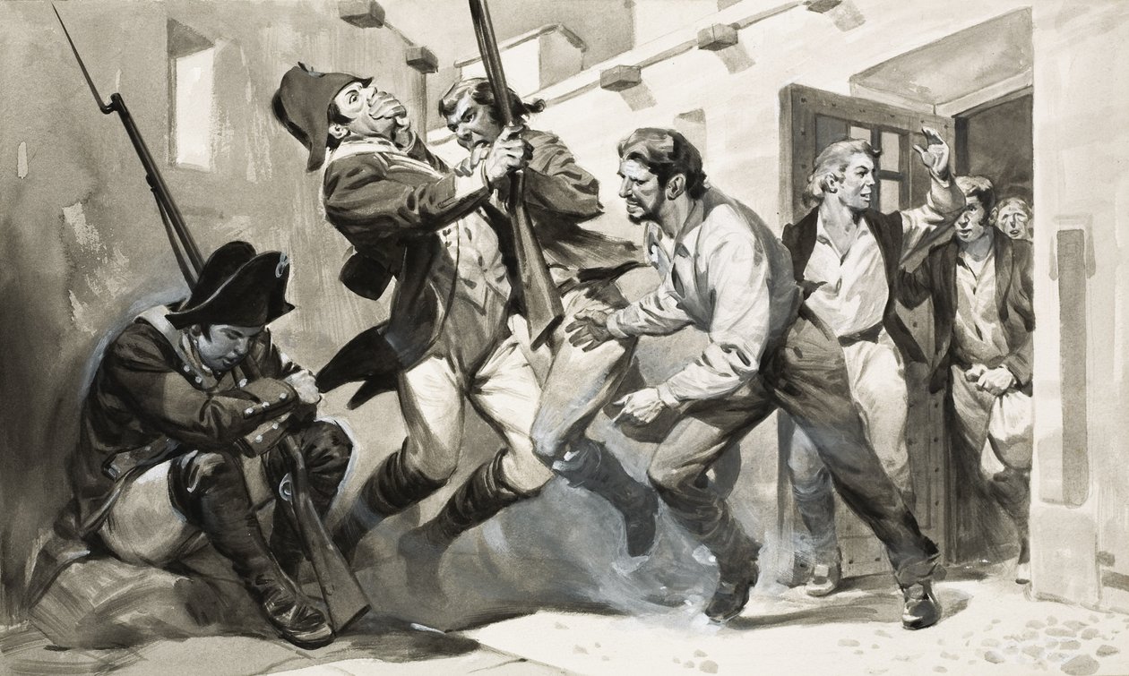 William Scoresby pakenee espanjalaisesta vankilasta (guassi paperille) tekijältä James Edwin McConnell
