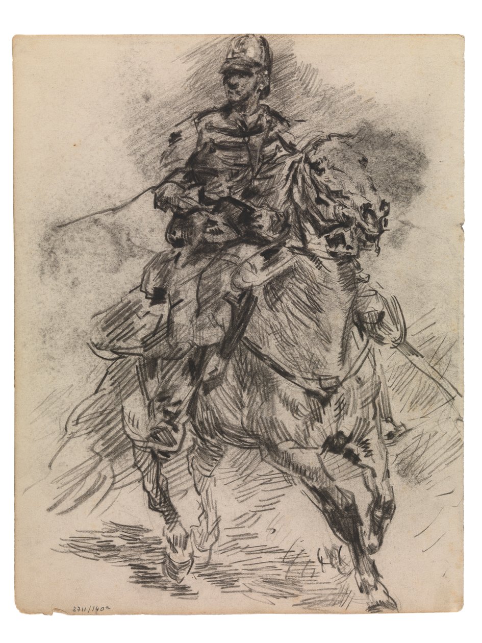 Kevyen tykistön Chevalier (conte & akryyli paperille) tekijältä James Ensor