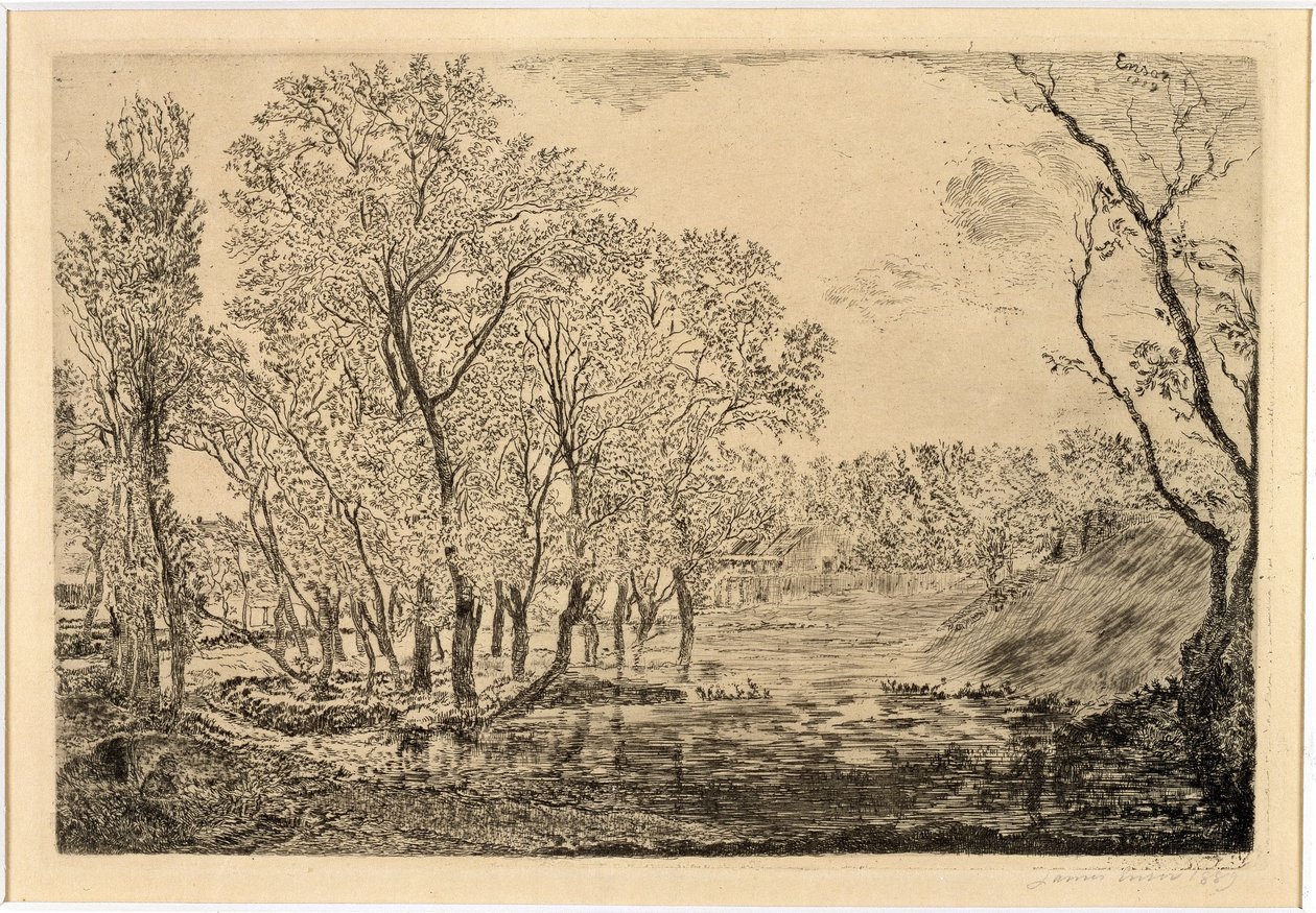 Poppeleiden ympäröimä lammikko tekijältä James Ensor