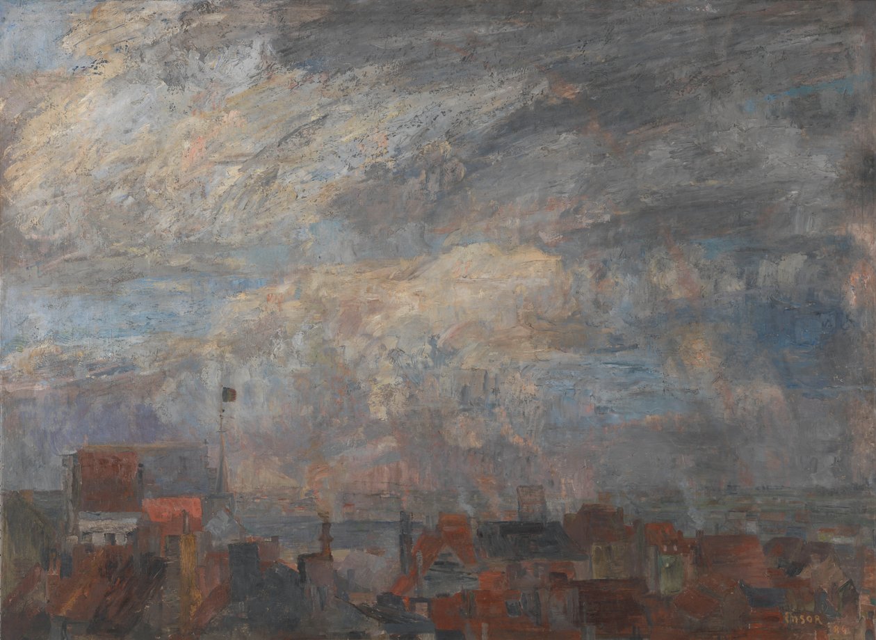 Laaja näkymä Oostenden kattojen yli tekijältä James Ensor