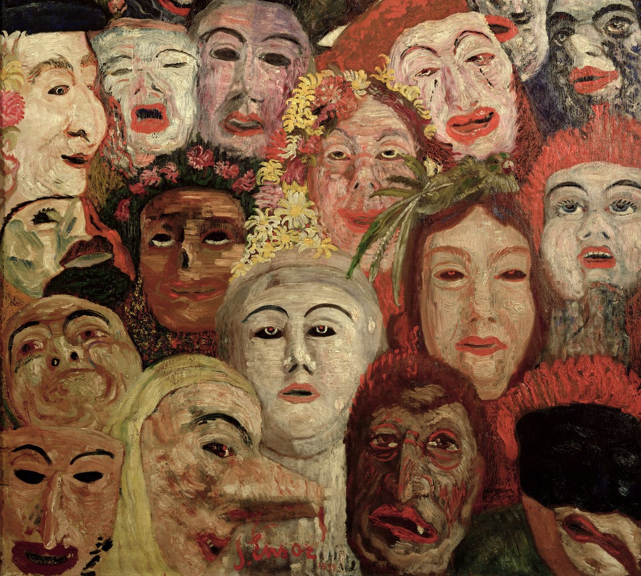 Muotokuvani naamioiden ympäröimänä tekijältä James Ensor