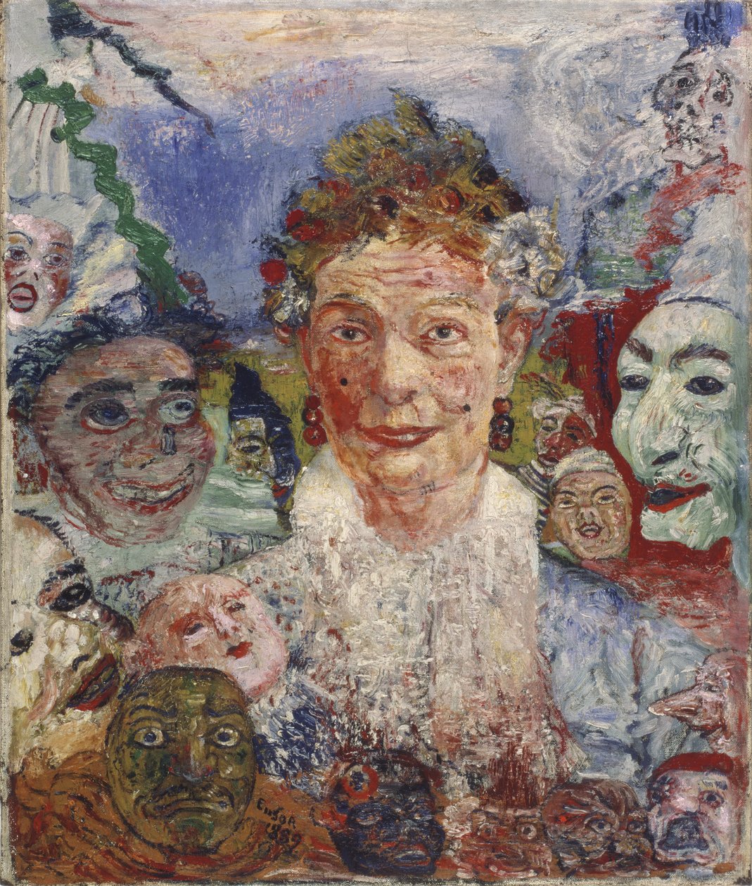 Vanha rouva naamioineen, 1889 tekijältä James Ensor