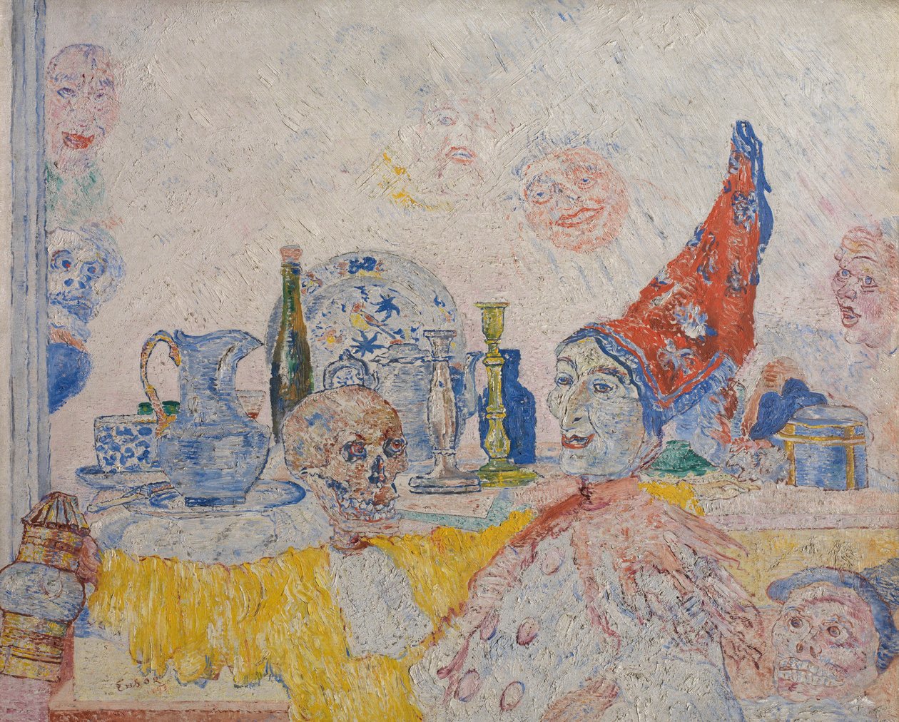Pierrot ja luuranko keltaisessa kaapussa tekijältä James Ensor