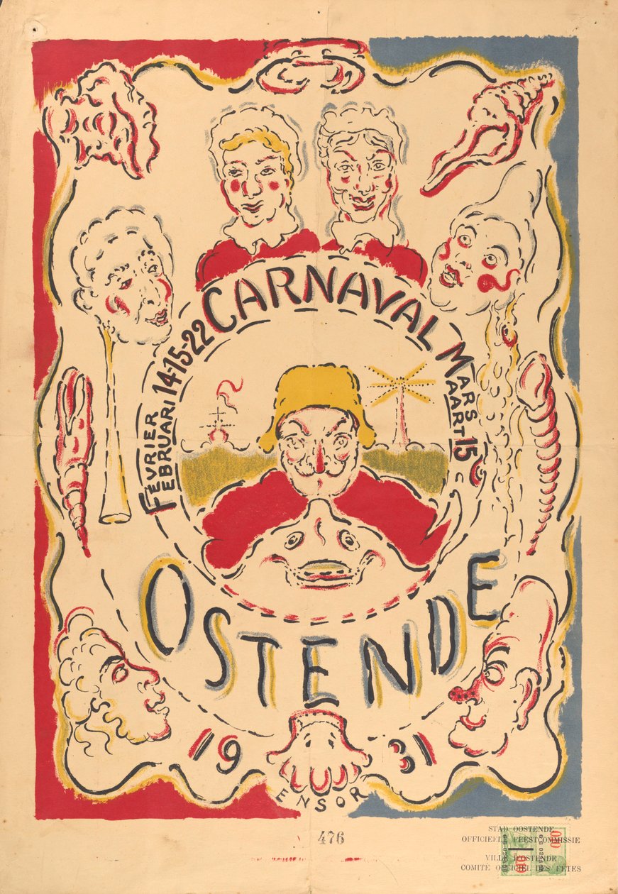 Plakat für den Karneval in Ostende tekijältä James Ensor