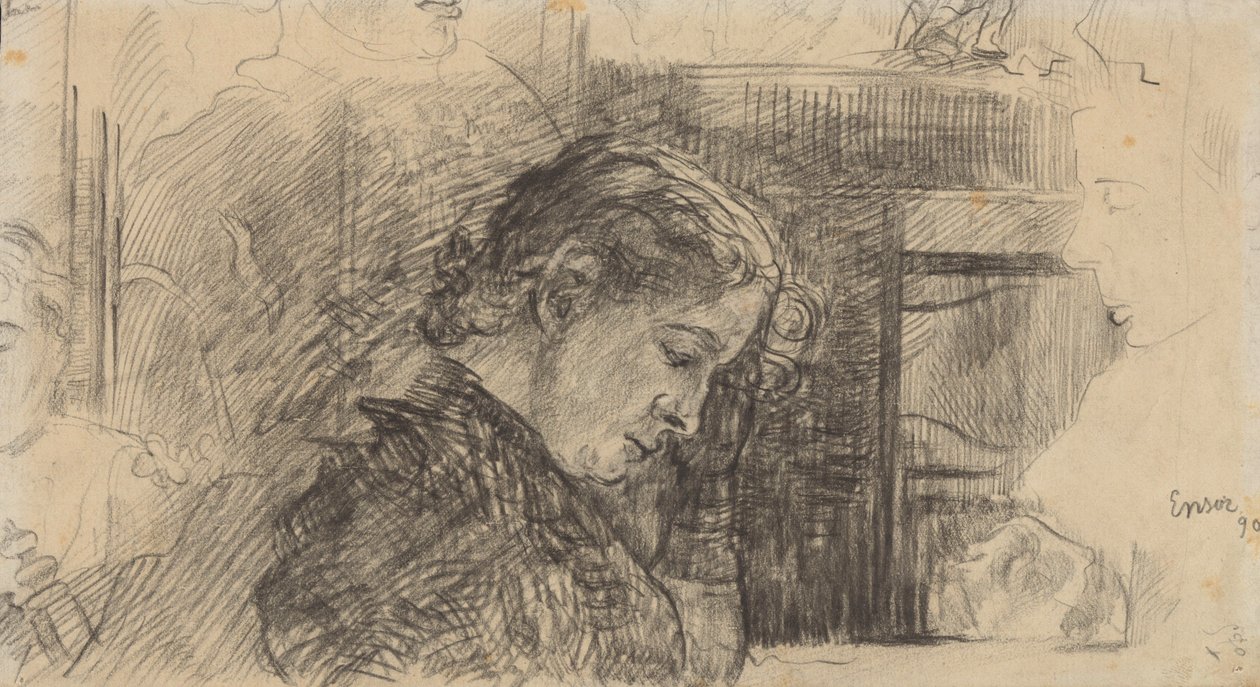 Naisen profiili (Mariette Rousseau) ja muita hahmoja tekijältä James Ensor