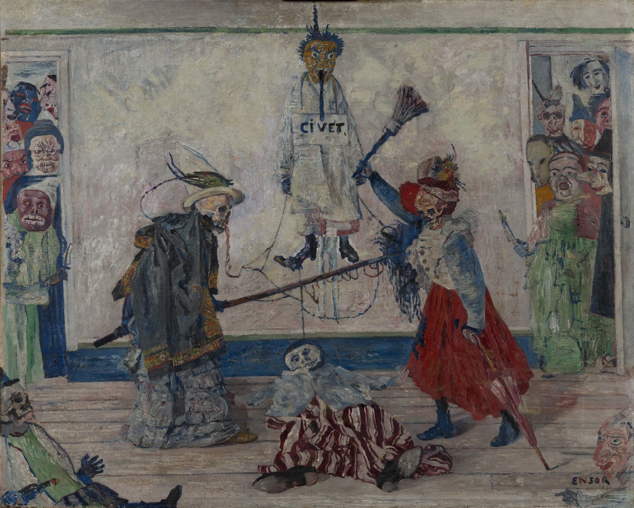 Luurangot taistelevat hirtetyn miehen ruumiista tekijältä James Ensor